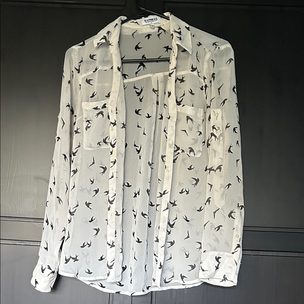 Express Black and White Bird Pattern Blouse